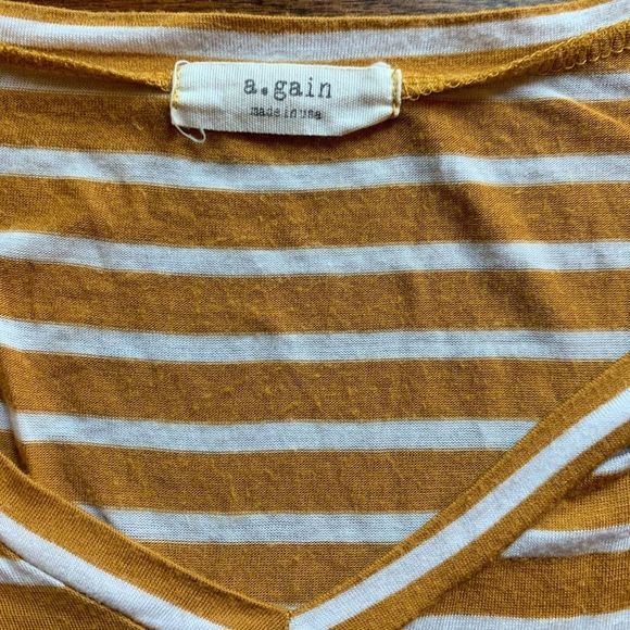 A.Gain Mustard Yellow Striped 3/4 Tee Size Small - Picture 5 of 5